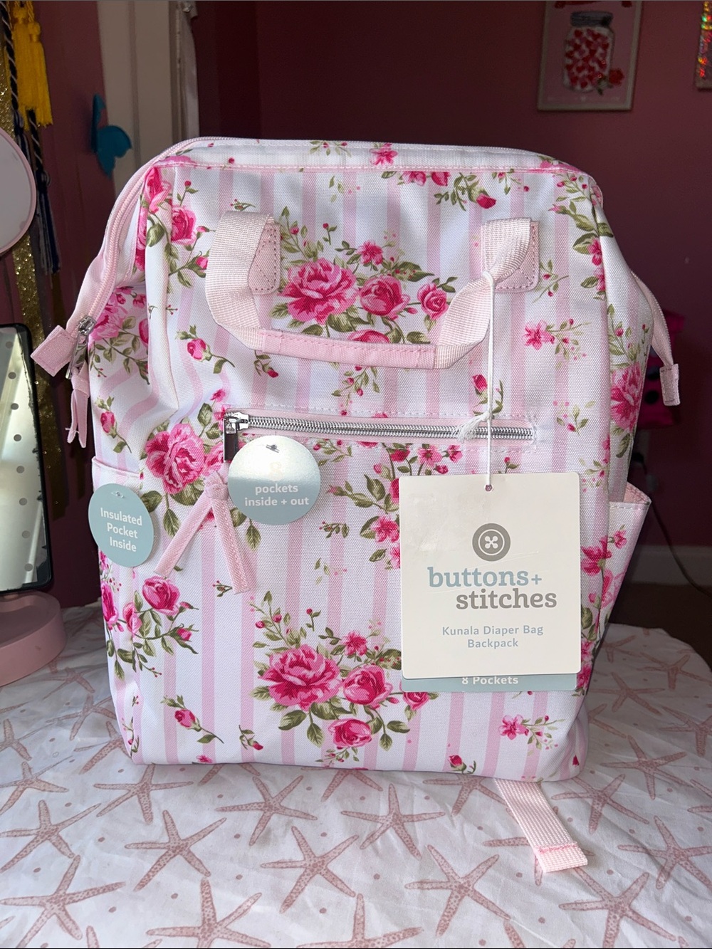 Pink Floral Kunala Diaper Backpack
